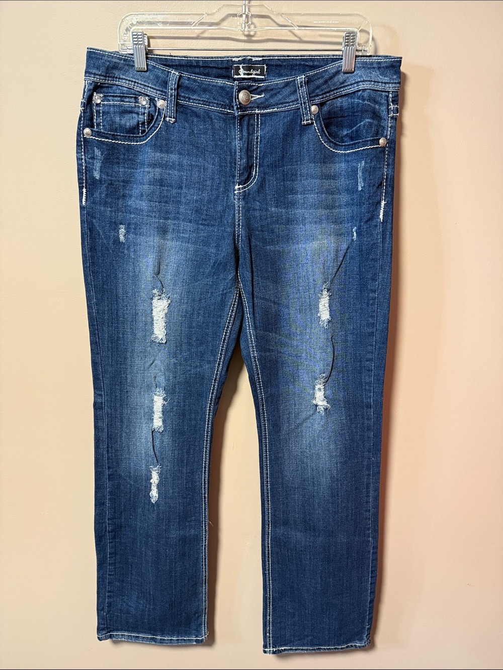 Soundgirl Distressed Dark Blue Cropped Jeans